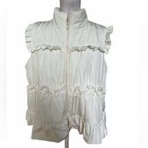 TCEC Women’s Jacket/vest Size Large Winter White Bow In Back Zip Up Ruffles